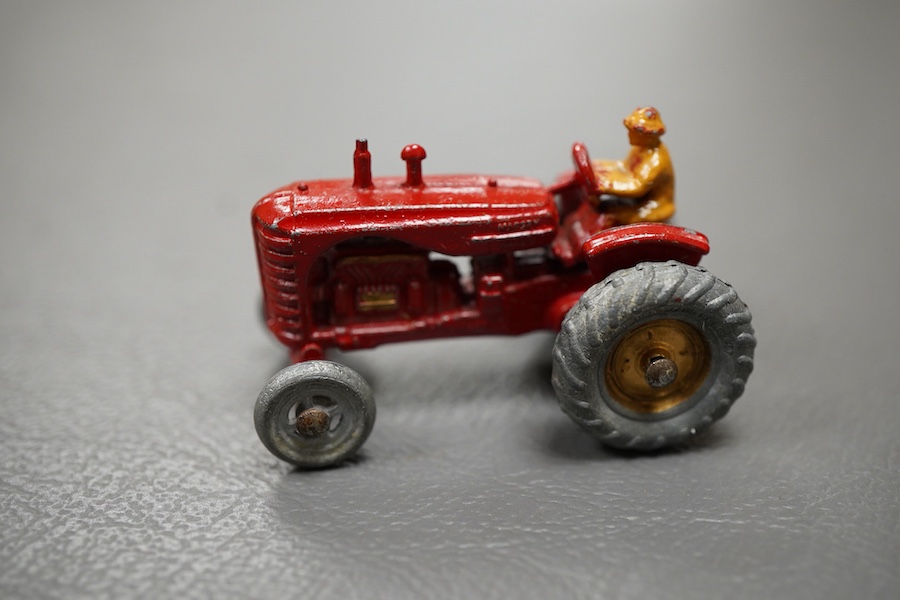 Ten boxed Matchbox Series 1-75 regular wheels vehicles; 1; Aveling Barford Road Roller, 3; Cement Mixer, 4; Massey Harris Tractor, 6; Quarry Truck (flaps on one end reattached with tape repair), 7; Horse drawn milk float